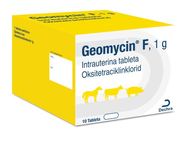 F 1 g, intrauterina tableta, krave, kobile, krmače