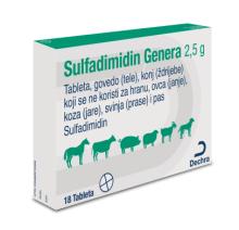 Sulfadimidin Genera 2,5 g, tableta za goveda (telad), konje (ždrebad) koji se ne koriste za hranu, ovce (janjad), koze (jarad), svinje (prasad) i pse